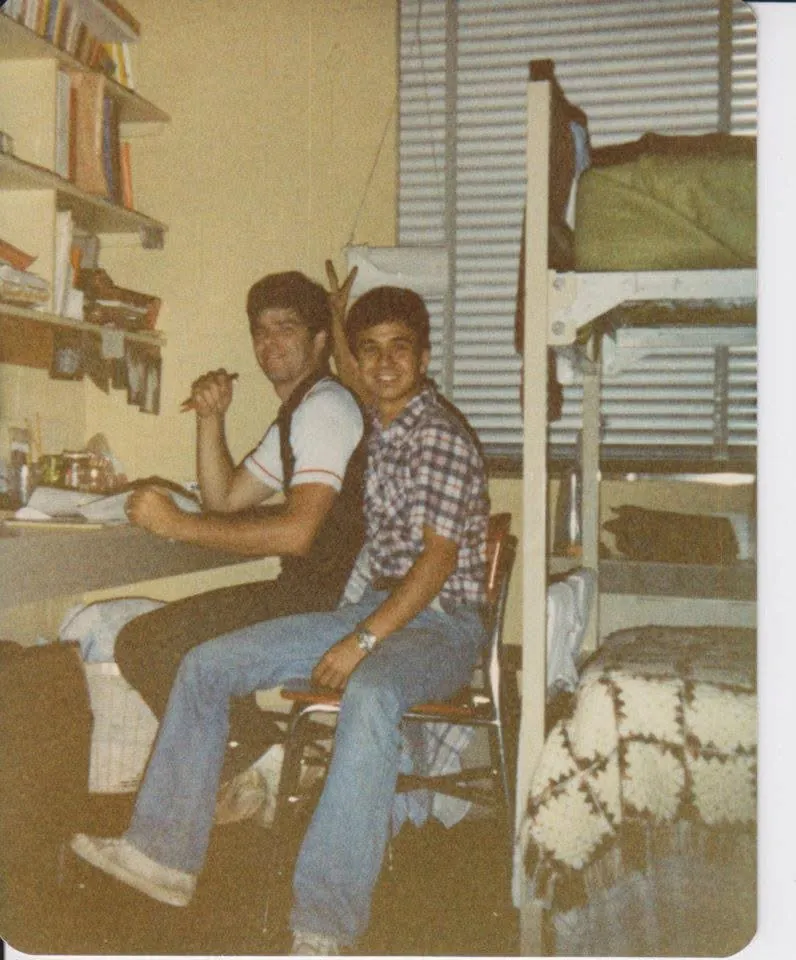 Bill and Joey Kim in their college dorm room